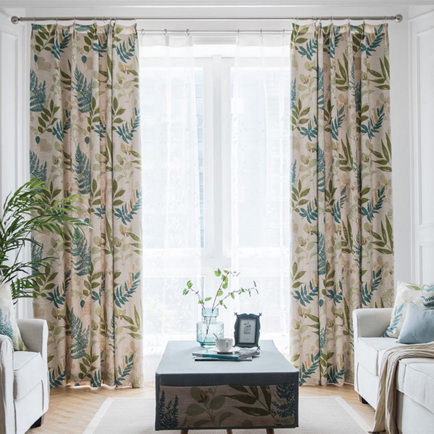 ANVIGE Pastoral Cotton Linen Leaves Printed,Grommet Window Curtain Blackout Curtains For Living Room,52''Wx63''L,1 Panel