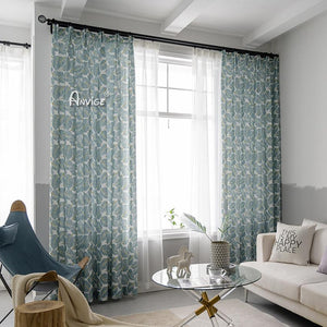 ANVIGE Pastoral Cotton Linen Leaves Printed,Grommet Window Curtain Blackout Curtains For Living Room,52''Wx63''L,1 Panel