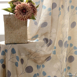 ANVIGE Pastoral Cotton Linen Plants Printed,Grommet Window Curtain Blackout Curtains For Living Room,52''Wx63''L,1 Panel