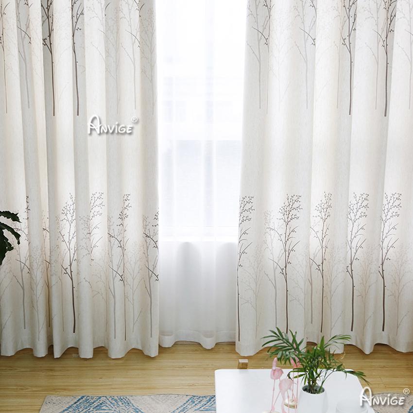ANVIGE Pastoral Cotton Linen Trees Printed,Grommet Window Curtain Blackout Curtains For Living Room,52''Wx63''L,1 Panel