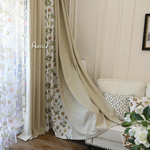 ANVIGE Pastoral Cottton Linen Flowers Printed,Grommet Window Curtain Blackout Curtains For Living Room,52''Wx63''L,1 Panel