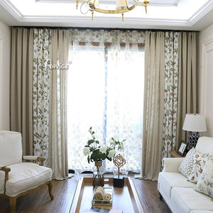 ANVIGE Pastoral Cottton Linen Flowers Printed,Grommet Window Curtain Blackout Curtains For Living Room,52''Wx63''L,1 Panel