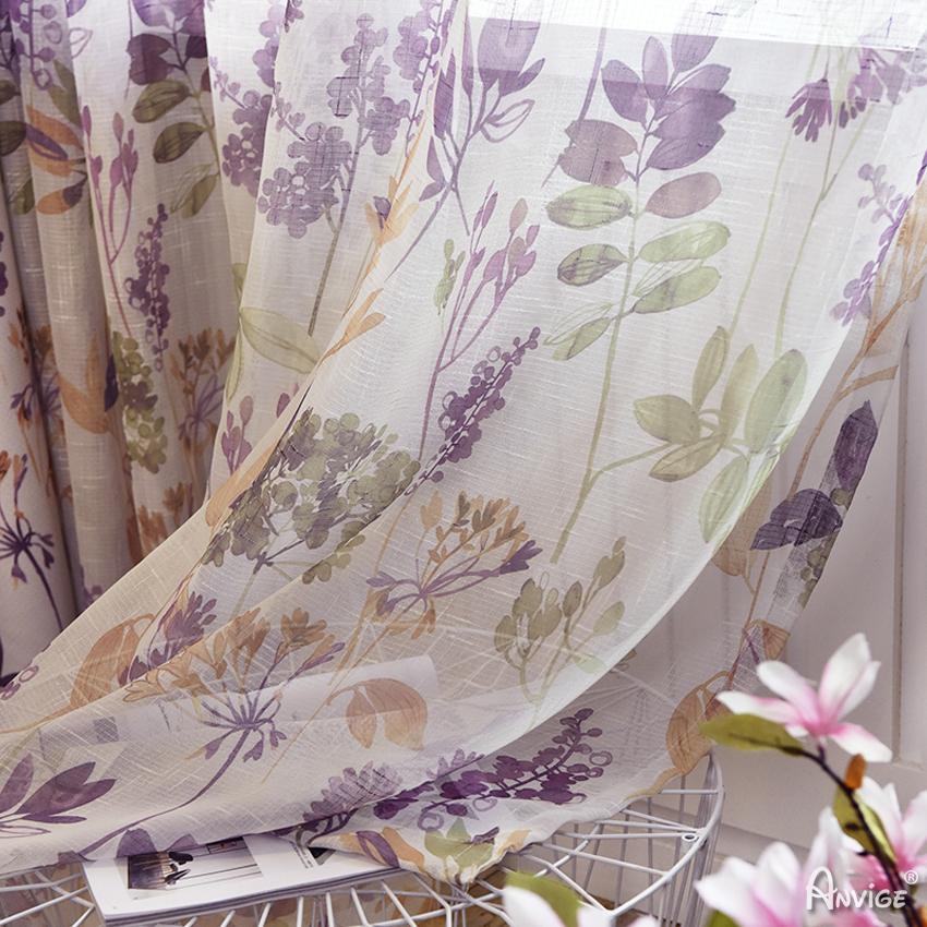 ANVIGE Pastoral Double Sided Purple Color Flowers Printed,Grommet Window Curtain Blackout Curtains For Living Room,52''Wx63''L,1 Panel