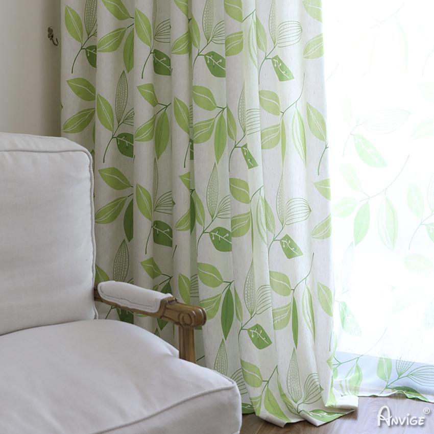 ANVIGE Pastoral Green Leaves Printed ,Grommet Window Curtain Blackout Curtains For Living Room,52''Wx63''L,1 Panel