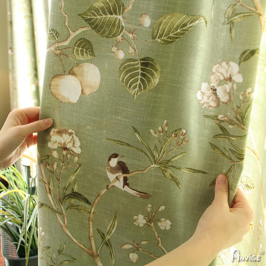ANVIGE Pastoral High Quality Green Color Bird and Flower Printed,Grommet Window Curtain Blackout Curtains For Living Room,52''Wx63''L,1 Panel