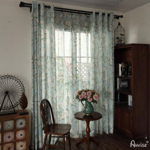 ANVIGE Pastoral Light Blue Flowers Printed,Grommet Window Curtain Blackout Curtains For Living Room,52''Wx63''L,1 Panel