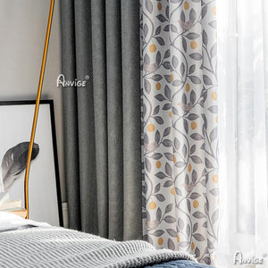 ANVIGE Pastoral Linen High Quality Leaves Printed,Grommet Window Curtain Blackout Curtains For Living Room,52''Wx63''L,1 Panel