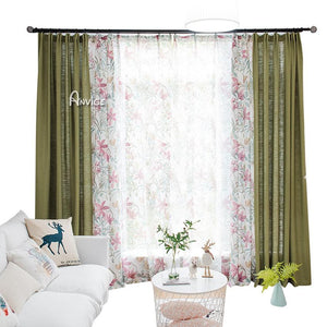 ANVIGE Pastoral Nice Cotton Linen Flowers Printed,Grommet Window Curtain Blackout Curtains For Living Room,52''Wx63''L,1 Panel