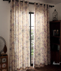 ANVIGE Pastoral Purple Flowers Printed,Grommet Window Curtain Blackout Curtains For Living Room,52''Wx63''L,1 Panel