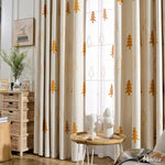 ANVIGE Pastoral Small Trees Embroidered,Grommet Window Curtain Blackout Curtains For Living Room,52''Wx63''L,1 Panel