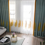 ANVIGE Pastoral Yellow Leaves Embroidered,Grommet Window Curtain Blackout Curtains For Living Room,52''Wx63''L,1 Panel