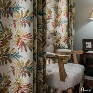 ANVIGE Vintage Tropical Banana Leaves Jacquard,Grommet Window Curtain Blackout Curtains For Living Room,52''Wx63''L,1 Panel