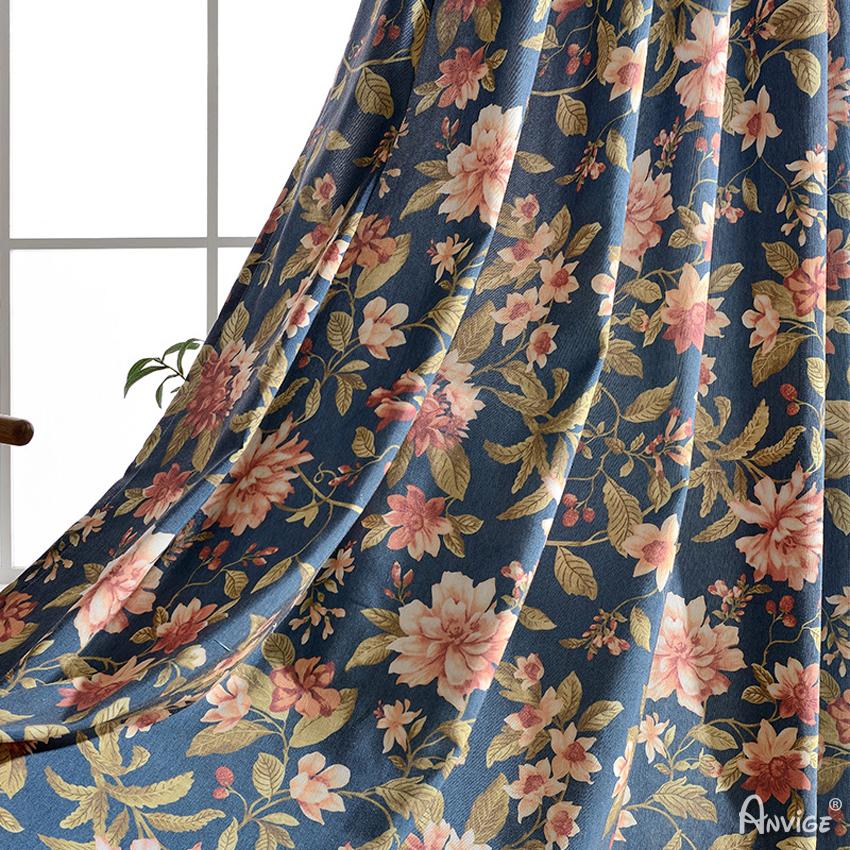 Anvige Home Textile Pastoral Curtain Copy of ANVIGE American Pastoral Cotton Linen Flower Printed,Grommet Window Curtain Blackout Curtains For Living Room,52''Wx63''L,1 Panel
