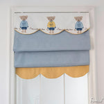 ANVIGE Cartoon Blue and Yellow Color With Bear Embroidered Valance Printed Roman Shades ,Easy Install Washable Curtains ,Customized Window Curtain Drape, 24"W X 64"H