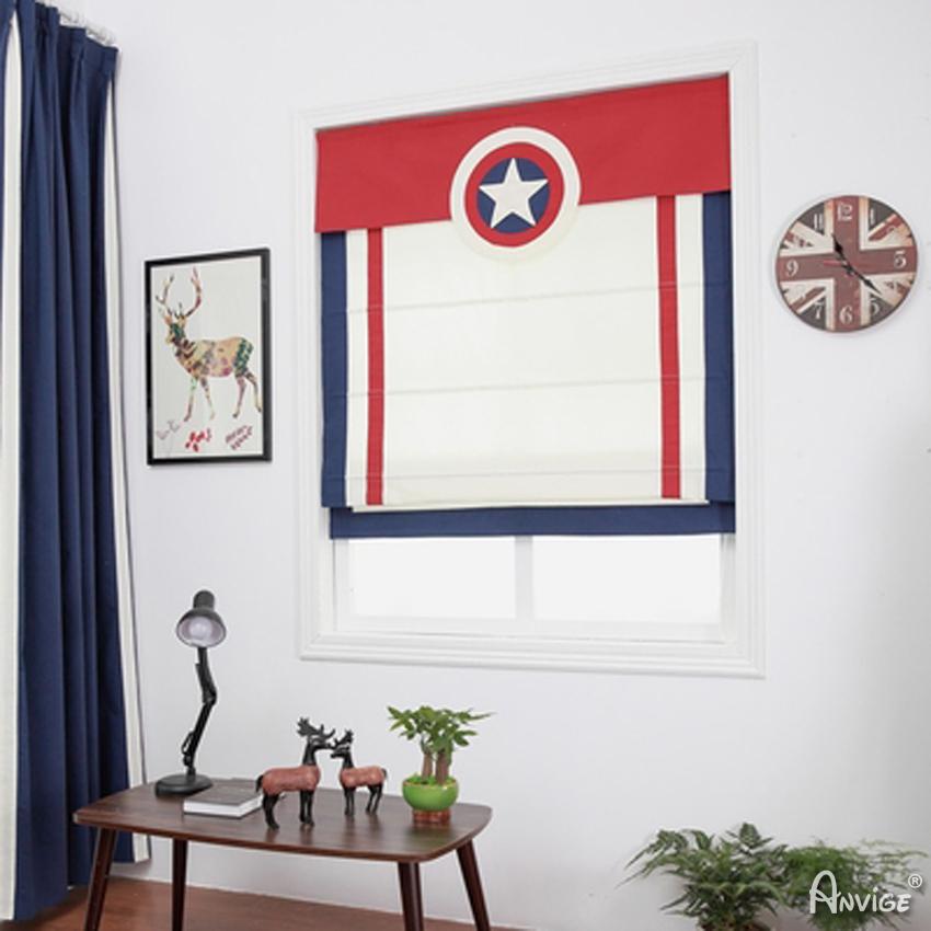 ANVIGE Cartoon Captain America Printed Customized Fan Roman Shades ,Easy Install Washable Curtains ,Customized Window Curtain Drape, 24"W X 64"H