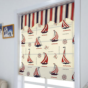 ANVIGE Cartoon Children Red Sailing Boat Printed Roman Shades ,Easy Install Washable Curtains ,Customized Window Curtain Drape, 24"W X 64"H