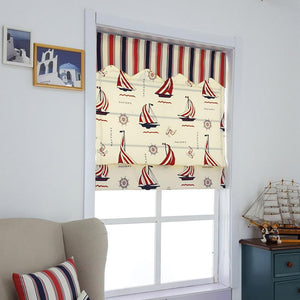 ANVIGE Cartoon Children Red Sailing Boat Printed Roman Shades ,Easy Install Washable Curtains ,Customized Window Curtain Drape, 24"W X 64"H