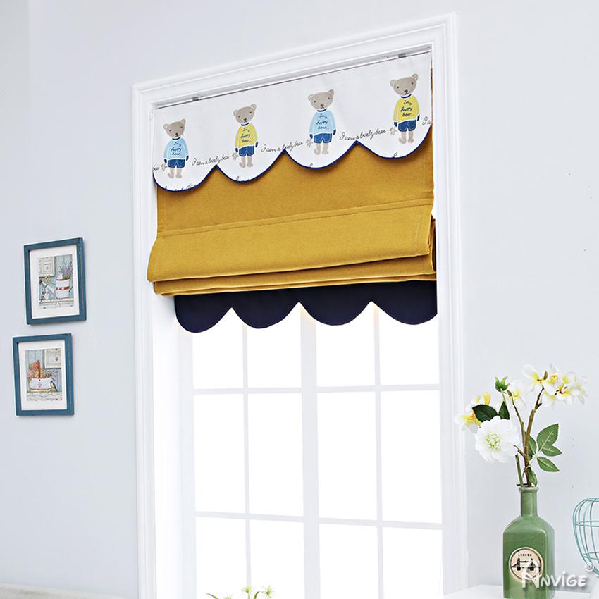ANVIGE Cartoon Children Room Bear Pattern Customized Roman Shades ,Easy Install Washable Curtains ,Customized Window Curtain Drape, 24"W X 64"H