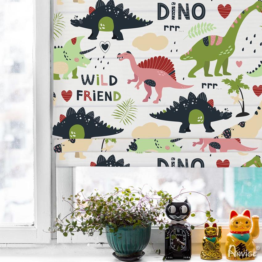 ANVIGE Cartoon Little Dinosaur Customized Roman Shades ,Easy Install Washable Curtains ,Customized Window Curtain Drape, 24"W X 64"H
