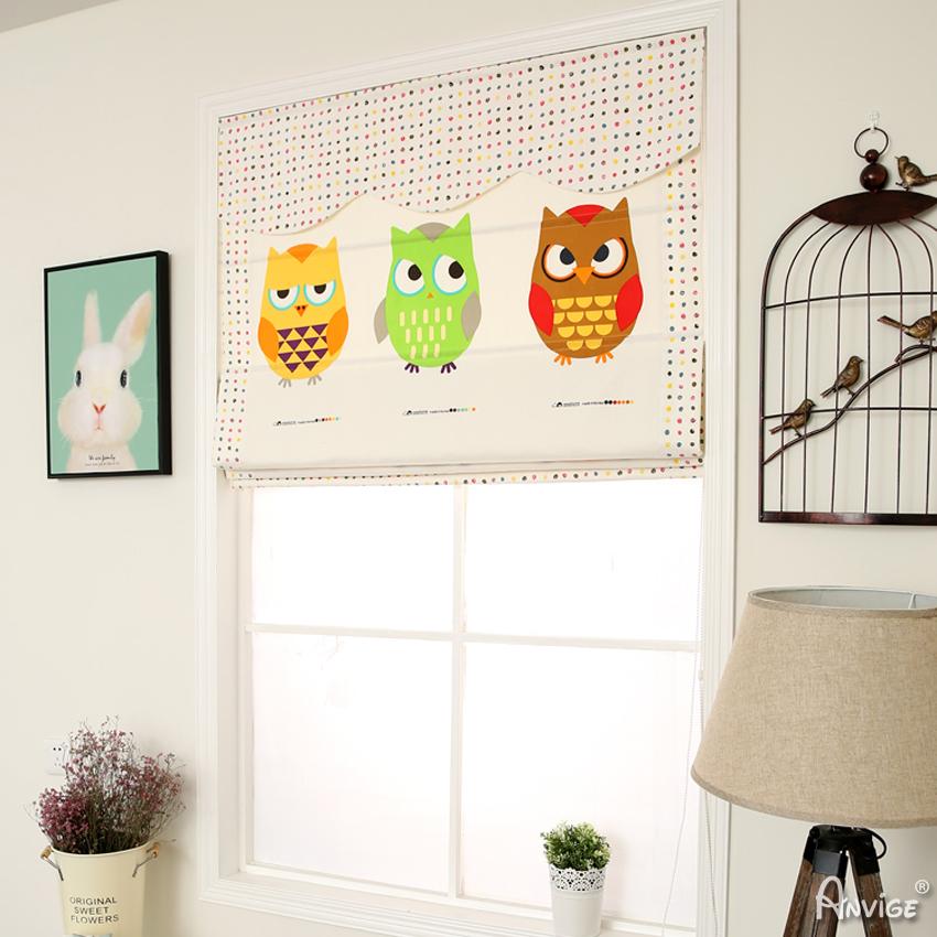 ANVIGE Cartoon Owls Printed With Valance Customized Roman Shades ,Easy Install Washable Curtains ,Customized Window Curtain Drape, 24"W X 64"H