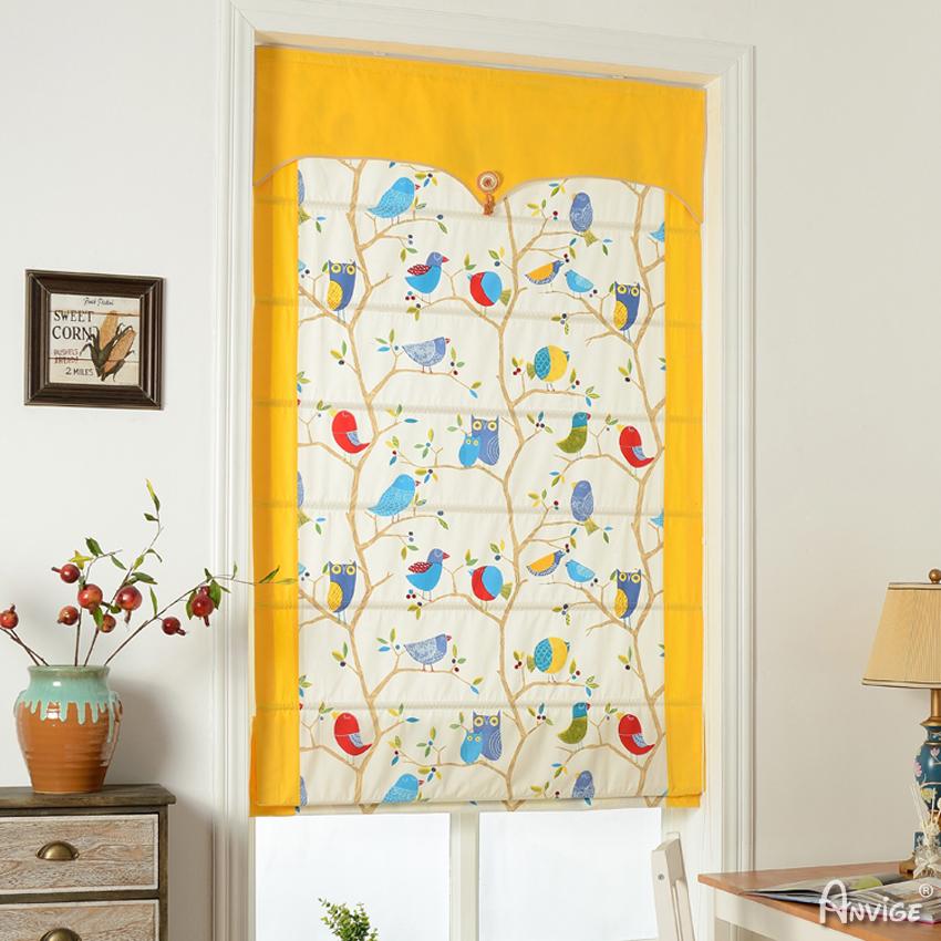 ANVIGE Cartoon Owls With Yellow Valance Customized Roman Shades ,Easy Install Washable Curtains ,Customized Window Curtain Drape, 24"W X 64"H