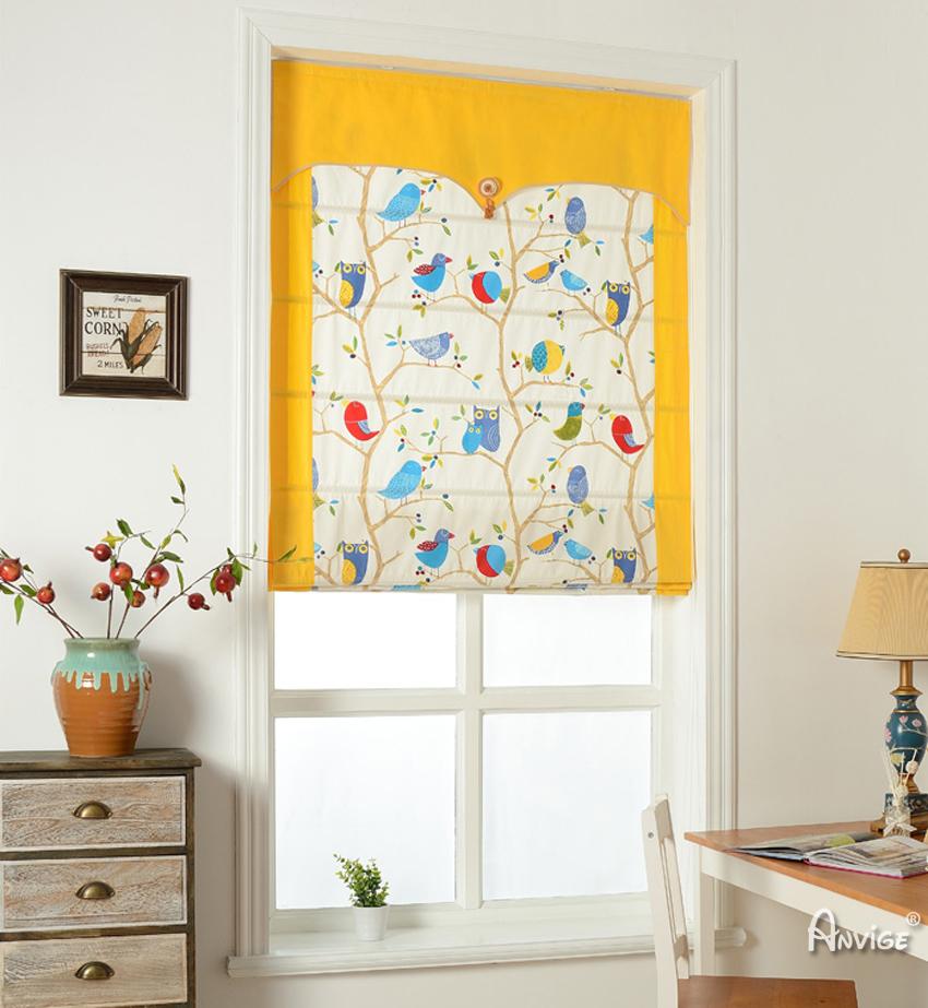 ANVIGE Cartoon Owls With Yellow Valance Customized Roman Shades ,Easy Install Washable Curtains ,Customized Window Curtain Drape, 24"W X 64"H