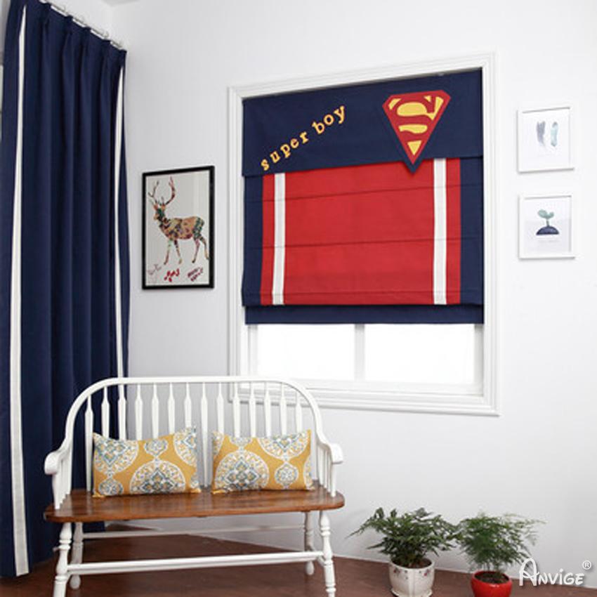 ANVIGE Cartoon Super Boy Printed Customized Fan Roman Shades ,Easy Install Washable Curtains ,Customized Window Curtain Drape, 24"W X 64"H