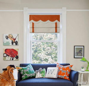 ANVIGE Fashion Orange Color Banded With Wave Valance Customized Roman Shades ,Easy Install Washable Curtains ,Customized Window Curtain Drape, 24"W X 64"H