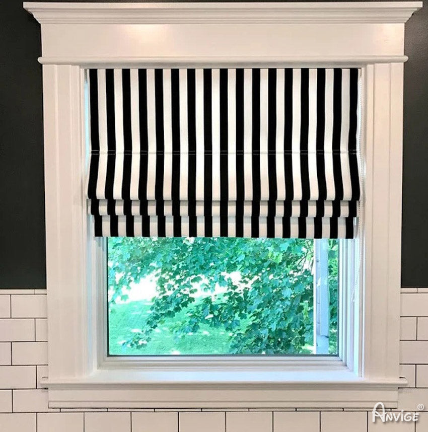 Anvige Home Textile Roman Shade Anvige Flat Roman Shades,Hardware For Installation Included,Window Treatment,Custom Roman Blinds,Black Color Strips