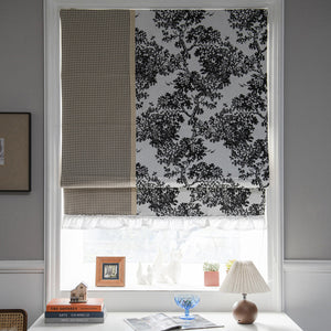 Anvige Home Textile Roman Shade Anvige Flat Roman Shades,Hardware For Installation Included,Window Treatment,Custom Roman Blinds,Black Trees With Grid Pattern