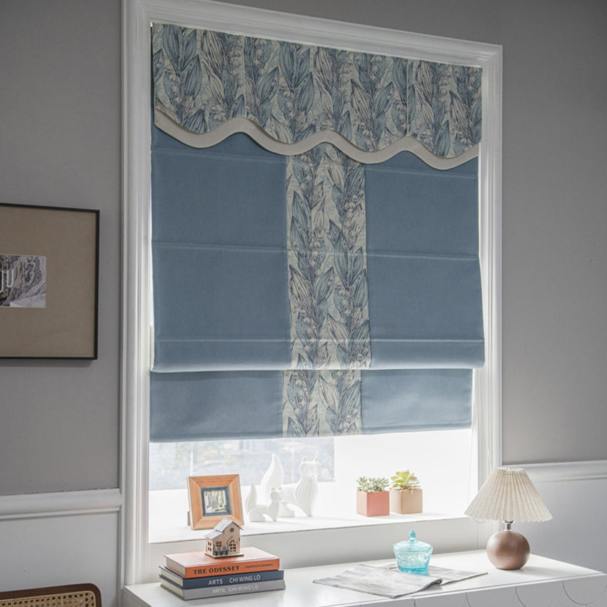 Anvige Home Textile Roman Shade Anvige Flat Roman Shades,Hardware For Installation Included,Window Treatment,Custom Roman Blinds,Blue Color With Printed Flowers