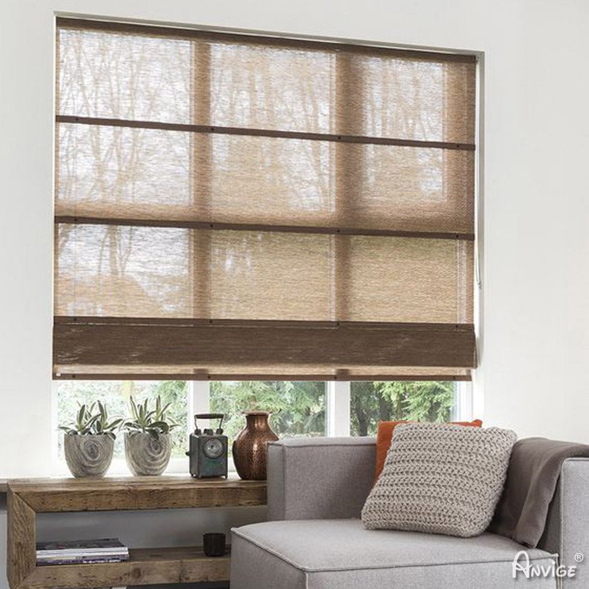 Anvige Home Textile Roman Shade Anvige Flat Roman Shades,Hardware For Installation Included,Window Treatment,Custom Roman Blinds,Cotton Linen Solid Coffee Color