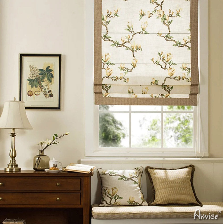 Anvige Home Textile Roman Shade Anvige Flat Roman Shades,Hardware For Installation Included,Window Treatment,Custom Roman Blinds,Flower Printed Style With Border