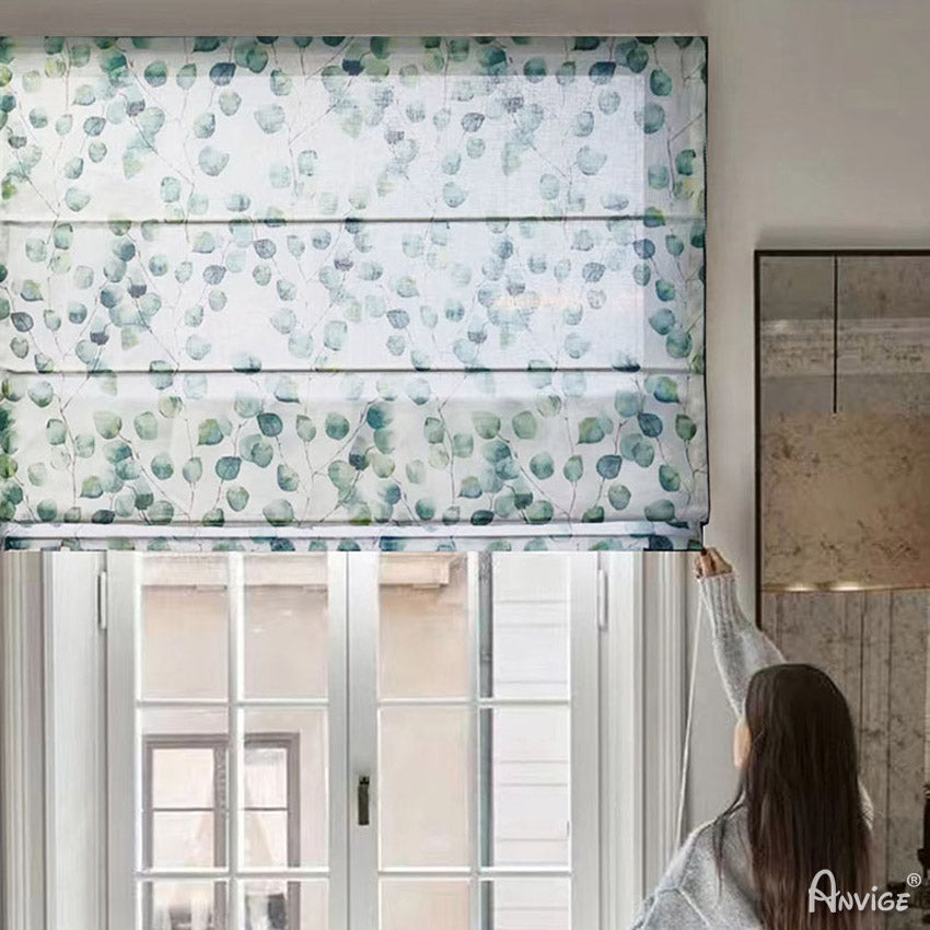 Anvige Home Textile Roman Shade Anvige Flat Roman Shades,Hardware For Installation Included,Window Treatment,Custom Roman Blinds,Garden Green Leaves