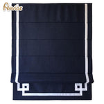 Anvige Home Textile Roman Shade Anvige Flat Roman Shades,Hardware For Installation Included,Window Treatment,Custom Roman Blinds,Geometric Navy Blue With White Border Trims