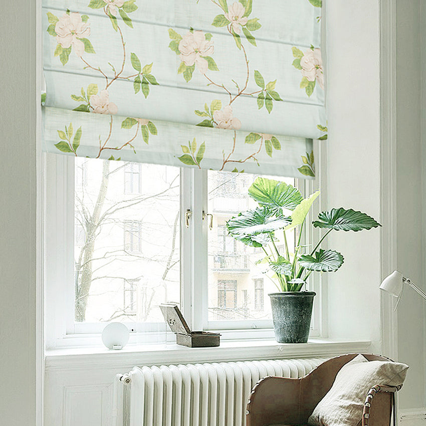 Anvige Home Textile Roman Shade Anvige Flat Roman Shades,Hardware For Installation Included,Window Treatment,Custom Roman Blinds,Green Flowers With Green Heading