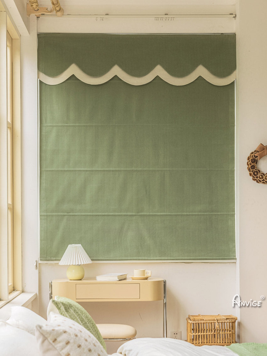 Anvige Home Textile Roman Shade Anvige Flat Roman Shades,Hardware For Installation Included,Window Treatment,Custom Roman Blinds,Green With Green Heading