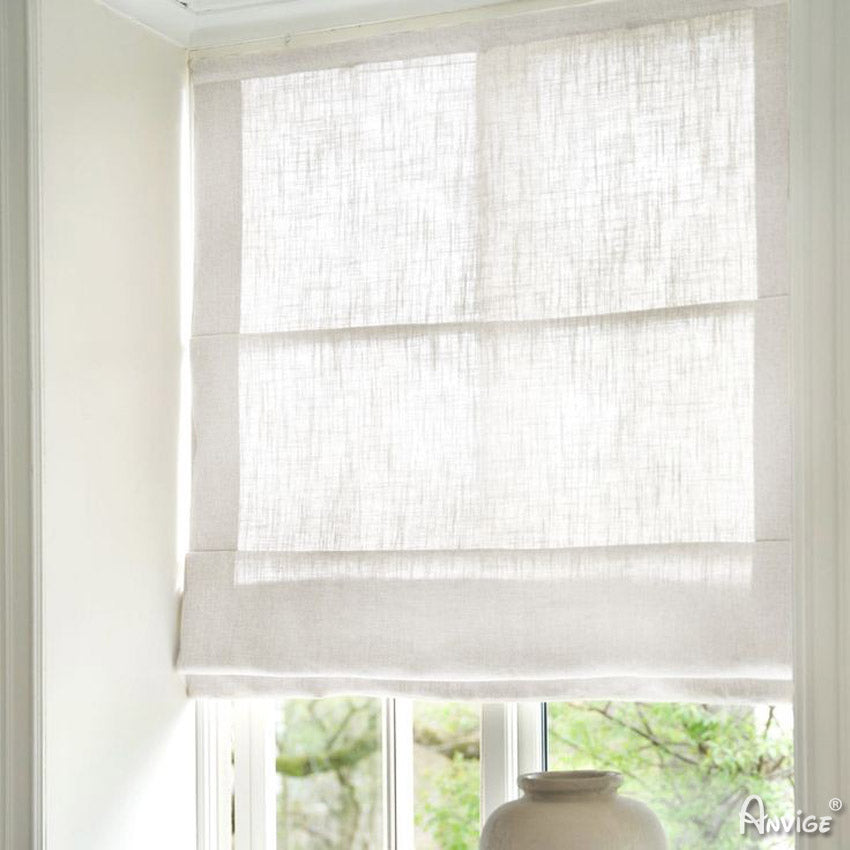 Anvige Home Textile Roman Shade Anvige Flat Roman Shades,Hardware For Installation Included,Window Treatment,Custom Roman Blinds,Modern Cotton Linen White Cream Fabric