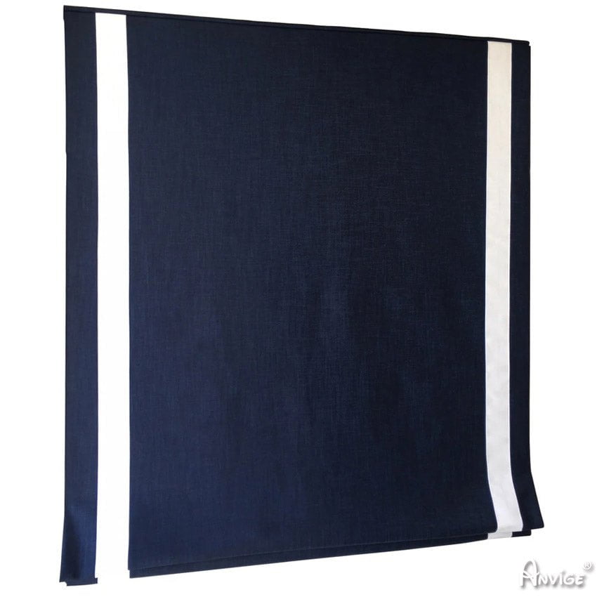 Anvige Home Textile Roman Shade Anvige Flat Roman Shades,Hardware For Installation Included,Window Treatment,Custom Roman Blinds,Navy Blue With White Trims