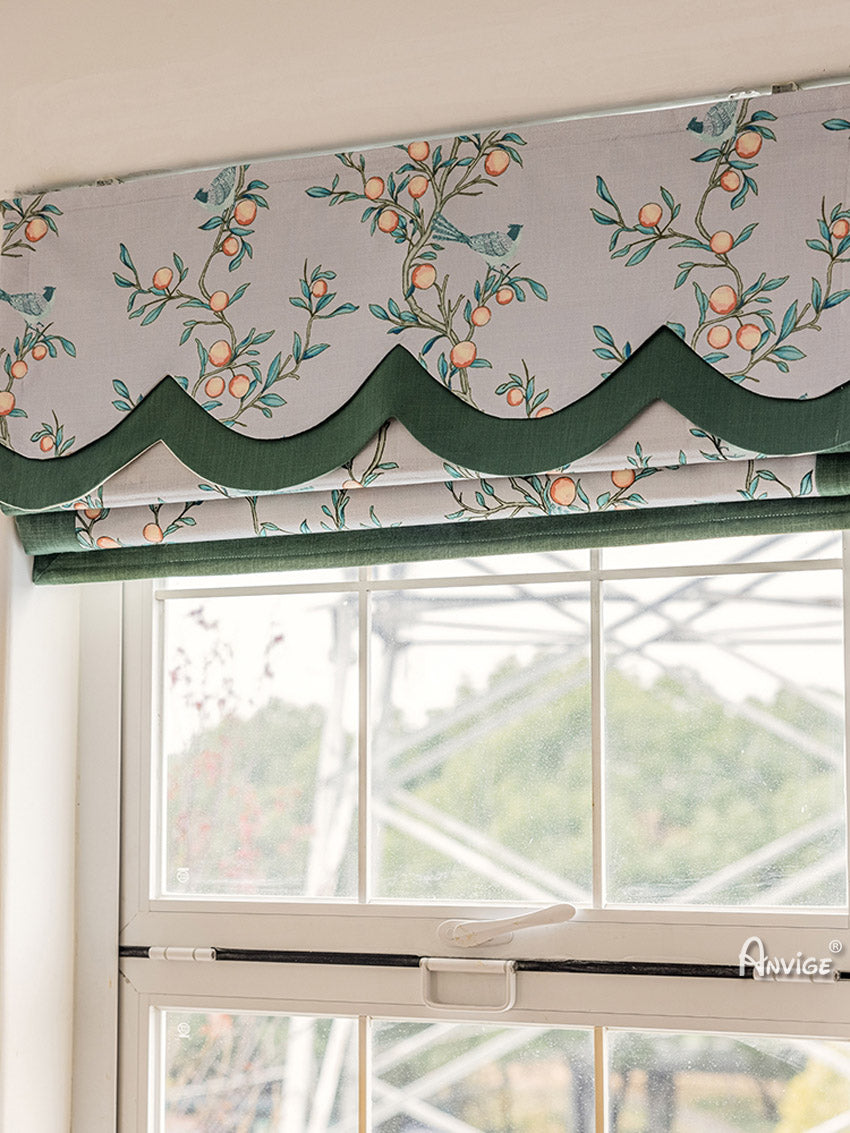 Anvige Home Textile Roman Shade Anvige Flat Roman Shades,Hardware For Installation Included,Window Treatment,Custom Roman Blinds,Pastoral Fruits With Green Heading