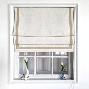 Anvige Home Textile Roman Shade Anvige Flat Roman Shades,Hardware For Installation Included,Window Treatment,Custom Roman Blinds ,White Linen Farbic With Light Coffee Border Trims