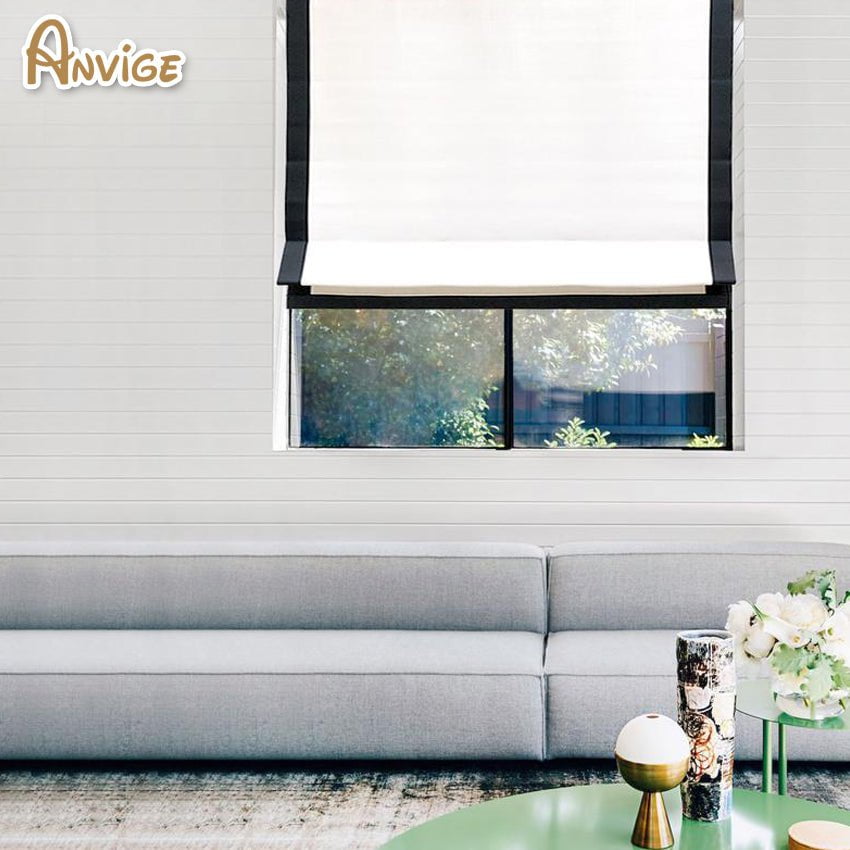 Anvige Flat Roman Shades,Hardware For Installation Included,Window Treatment,Custom Roman Blinds,White With Black Border Trims