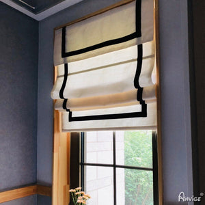 Anvige Home Textile Roman Shade Anvige Flat Roman Shades,Hardware For Installation Included,Window Treatment,Custom Roman Blinds ,White With Black Border Trims With Heading