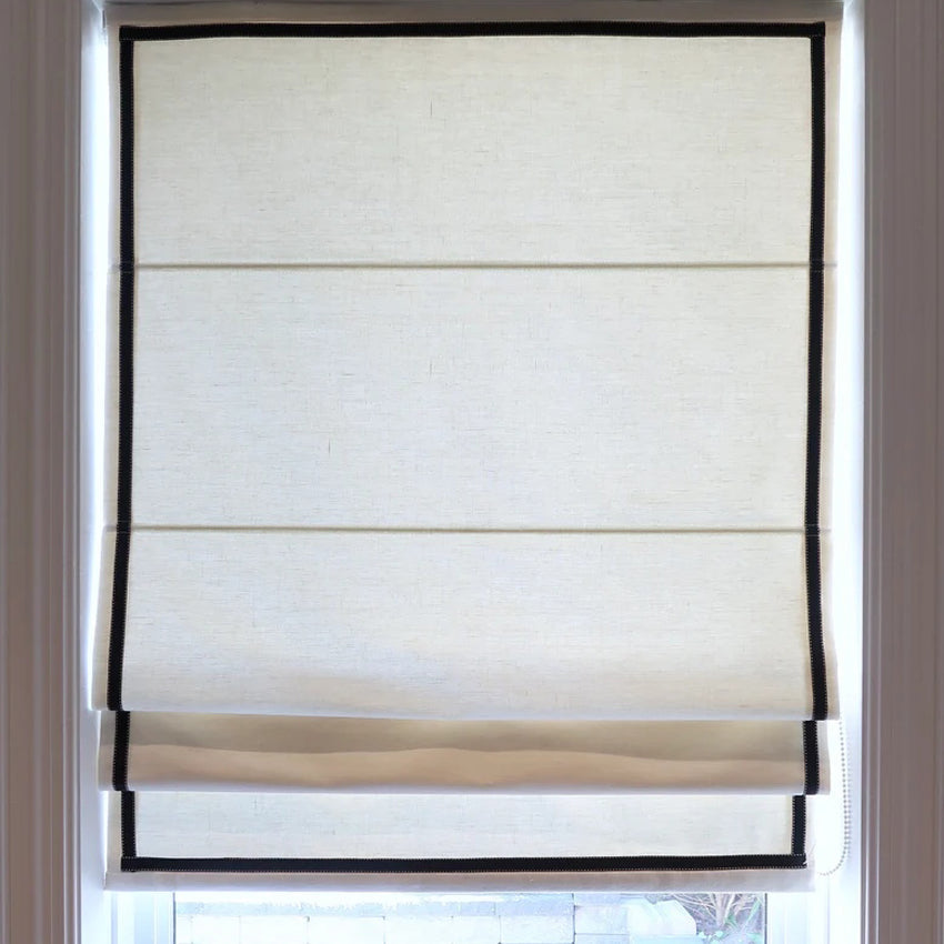 Anvige Home Textile Roman Shade Anvige Flat Roman Shades,Hardware For Installation Included,Window Treatment,Custom Roman Blinds ,White With Black Color Border Trims