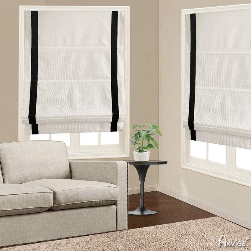 Anvige Home Textile Roman Shade Anvige Flat Roman Shades,Hardware For Installation Included,Window Treatment,Custom Roman Blinds,White With Black Color Trims