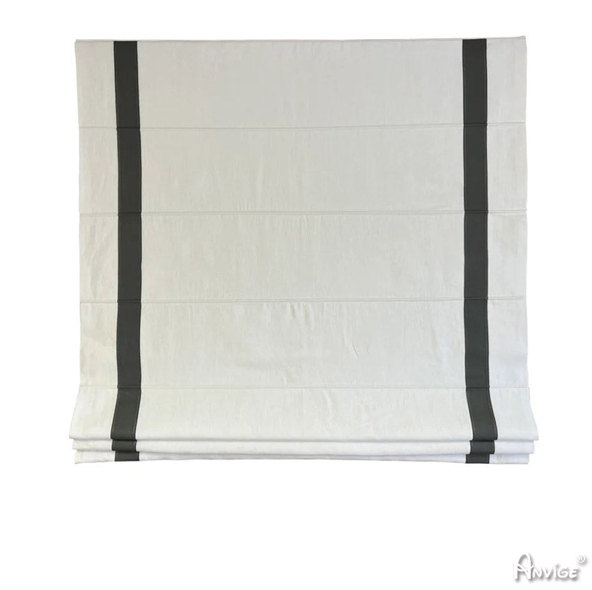 Anvige Home Textile Roman Shade Anvige Flat Roman Shades,Hardware For Installation Included,Window Treatment,Custom Roman Blinds,White With Black Trims