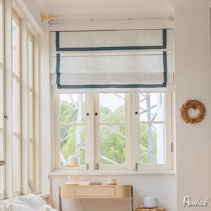 Anvige Home Textile Roman Shade Anvige Flat Roman Shades,Hardware For Installation Included,Window Treatment,Custom Roman Blinds,White With Blue Border Trims