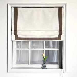 Anvige Home Textile Roman Shade Anvige Flat Roman Shades,Hardware For Installation Included,Window Treatment,Custom Roman Blinds ,White With Coffee Border Trims