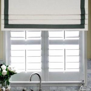 Anvige Home Textile Roman Shade Anvige Flat Roman Shades,Hardware For Installation Included,Window Treatment,Custom Roman Blinds,White With Dark Green Border Trims