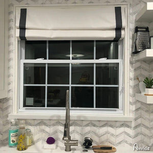 Anvige Home Textile Roman Shade Anvige Flat Roman Shades,Hardware For Installation Included,Window Treatment,Custom Roman Blinds,White With Dark Grey Trims